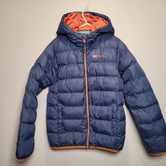 Boy's hooded puffer jacket - Navy/Orange Size 7-8 - Picture 1 of 5